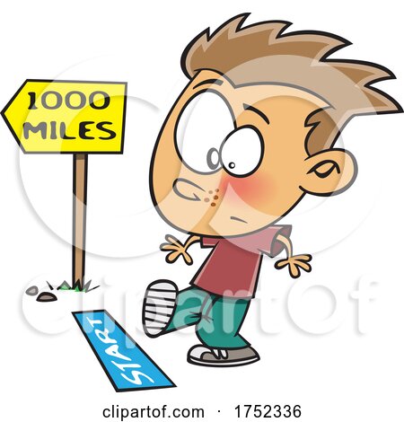 Cartoon Boy Starting a Long Walk or Journey by toonaday