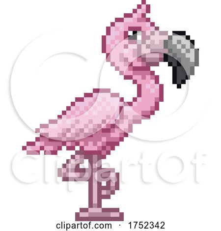 Flamingo Bird Pixel Art Video Game Animal Cartoon by AtStockIllustration