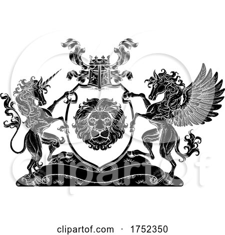 Coat of Arms Pegasus Unicorn Crest Lion Shield by AtStockIllustration