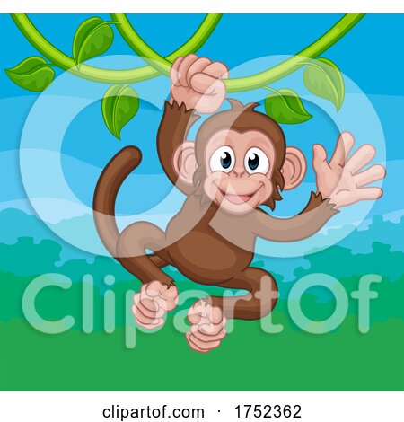 Monkey Singing on Jungle Vines Waving Cartoon by AtStockIllustration
