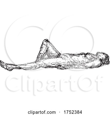 Nude Female Human Figure Supine Pose or Lying down on Back Doodle Art Continuous Line Drawing by patrimonio