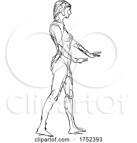 Image Details INH_37831_26670 - Doodle art illustration of a nude female human  figure posing Prone on Elbows Side View in line drawing style in black and  white on isolated background.. Nude Female