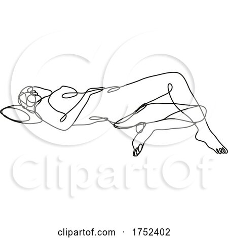 Female Nude Reclining in Supine Pose Continuous Line Doodle Drawing by patrimonio