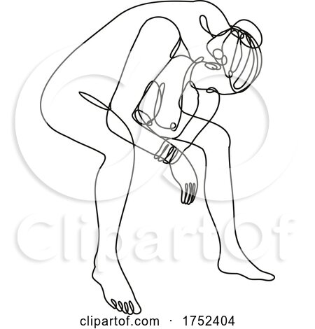 Female Nude Sitting Feeling Depressed or Remorse Continuous Line Doodle Drawing by patrimonio