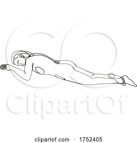 Female Nude Lying down in Supine Position Continuous Line Doodle Drawing by patrimonio