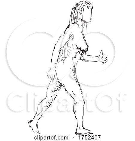 Nude Female Human Figure Striding with Thumb up Side View Doodle Art Line by patrimonio