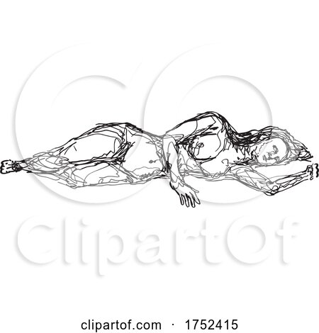 Nude Female Human Figure Model Posing Reclining; Supine Pose or Lying down Doodle Art Continuous Line Drawing by patrimonio