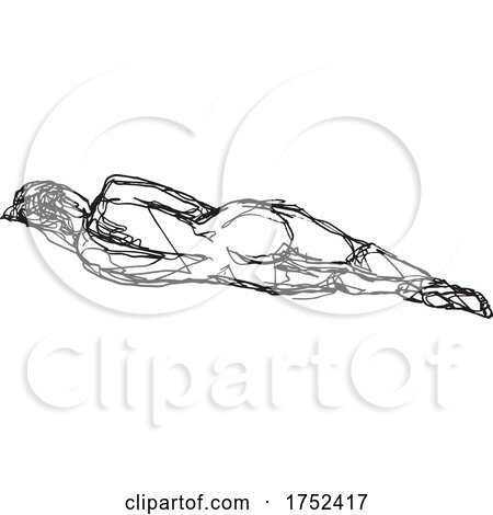 Nude Female Human Figure Model Posing Reclining, Supine Pose or Lying down Doodle Art Continuous Line Drawing by patrimonio