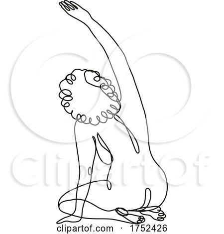 Female Nude Sitting on Knees Hero Pose Continuous Line Doodle Drawing by patrimonio