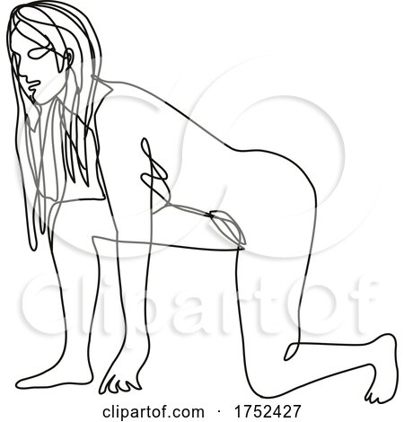 Female Nude Starting or Start Position Continuous Line Doodle Drawing by patrimonio