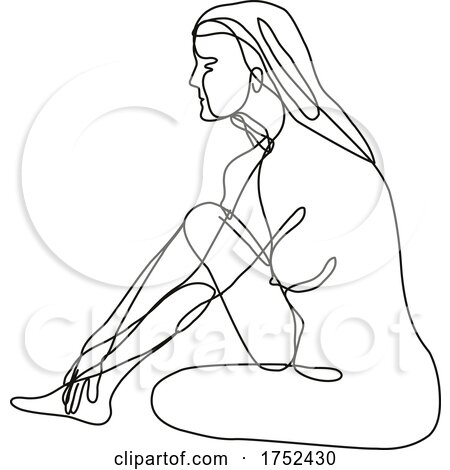 Female Nude Sitting One Knee up Side View Continuous Line Doodle Drawing by patrimonio