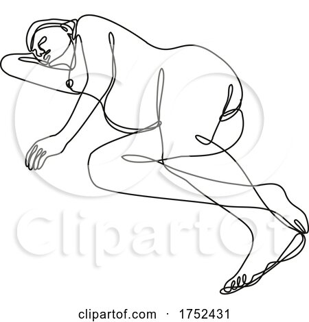 Female Nude Right Lateral Recumbent Position Continuous Line Doodle Drawing by patrimonio