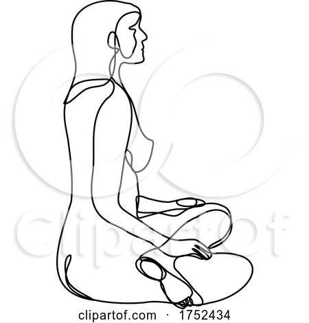 Female Nude Sitting in Lotus Position Continuous Line Doodle Drawing by patrimonio