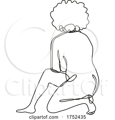 Female Nude Kneeling on One Knee Continuous Line Doodle Drawing by patrimonio