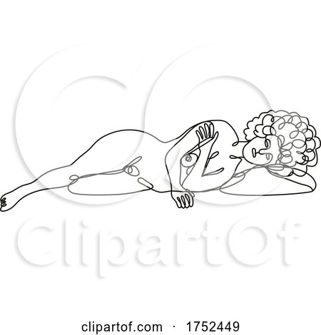 Female Nude Reclining on Side Continuous Line Doodle Drawing by patrimonio