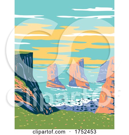Elegug Stack Rocks Located in Pembrokeshire Coast National Park in West Wales Uk Art Deco WPA Poster Art by patrimonio