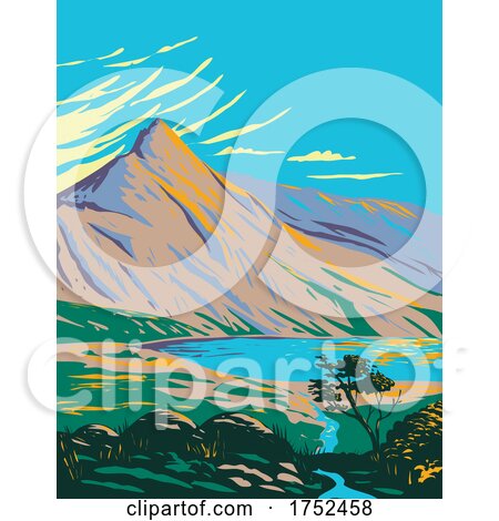 Mount Snowdon with Lake Glaslyn in Snowdonia National Park in Northwestern Wales UK Art Deco WPA Poster Art by patrimonio