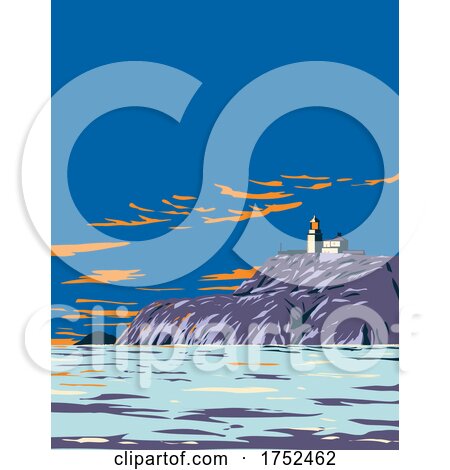 South Bishops Lighthouse on Ramsey Island in Pembrokeshire Coast National Park in Wales United Kingdom UK Art Deco WPA Poster Art by patrimonio
