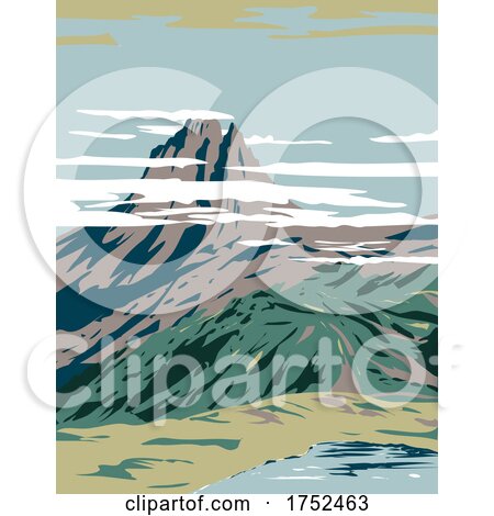 Pyrenees National Park or Parc National Des Pyrenees with Pic Du Midi Dossau in Hautes Pyrenees and Pyrenees Atlantiques France Art Deco WPA Poster Art by patrimonio