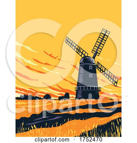 Drainage Windmill in Norwich in the Norfolk Broads Within the Broads National Park England UK Art Deco WPA Poster Art by patrimonio