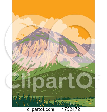Swiss National Park with Piz Nair and Buffalora in the Western Rhaetian Alps in Eastern Switzerland Art Deco WPA Poster Art by patrimonio