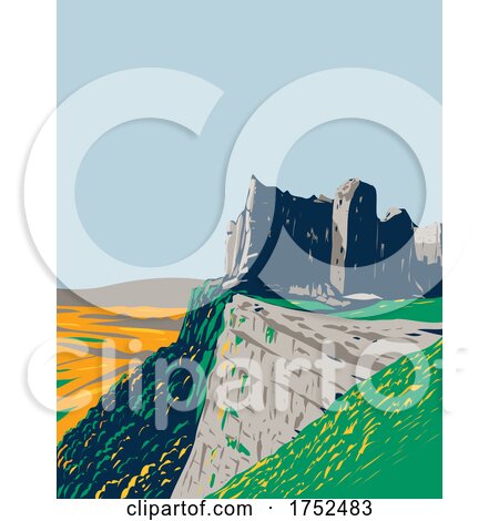 Carreg Cennen Castle Ruins Located Within Brecon Beacons National Park in Wales Uk Art Deco WPA Poster Art by patrimonio