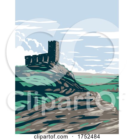 Castle Ruins in Moorland and Upland Area of Dartmoor National Park Located in Southern Devon England UK Art Deco WPA Poster Art by patrimonio