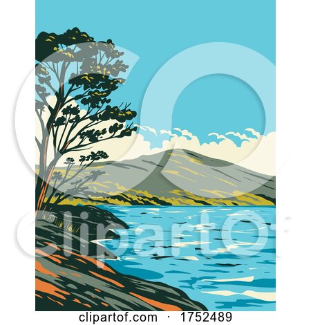 Inveruglas Isle in Loch Lomond and the Trossachs National Park Scotland UK Art Deco WPA Poster Art by patrimonio
