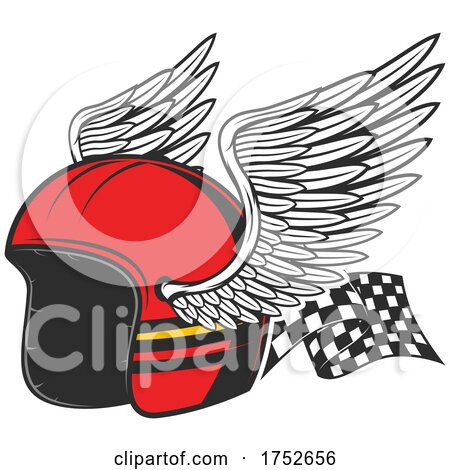 Biker or Racing Helmet with Wings and a Flag by Vector Tradition SM