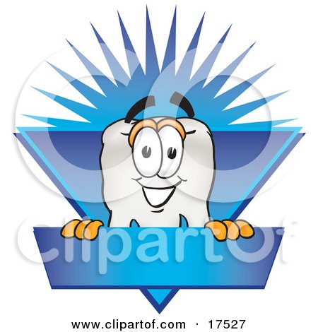 Clipart Picture of a Tooth Mascot Cartoon Character on a Blank Blue Business Label by Mascot Junction