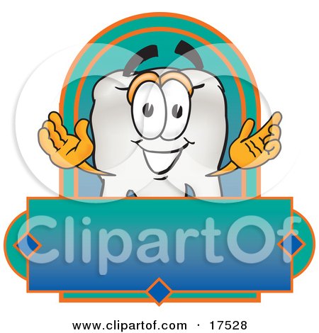 Clipart Picture of a Tooth Mascot Cartoon Character on a Blank Label by Mascot Junction