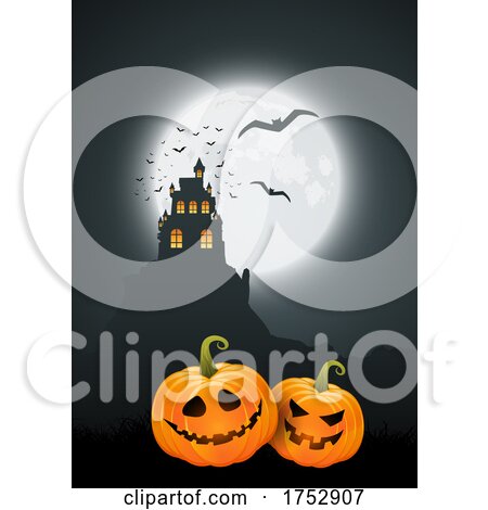 Halloween Background with Pumpkins and Spooky Castle Landscape Design by KJ Pargeter