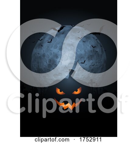 Spooky Pumpkin Halloween Background with Moon and Bats by KJ Pargeter