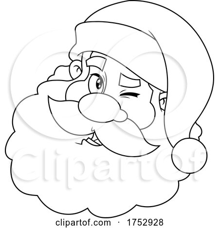 Black and White Winking Santa Claus Face by Hit Toon