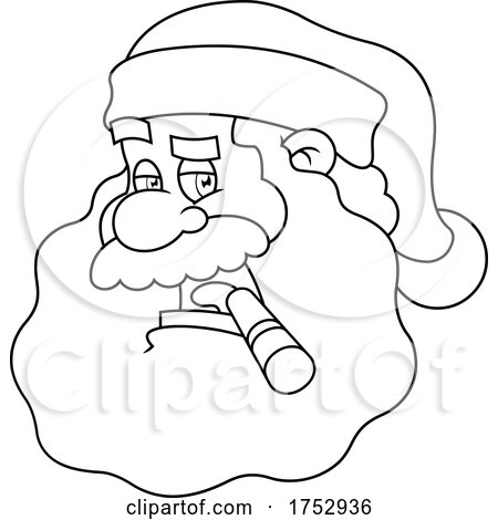 Black and White Santa Claus Smoking a Cigar by Hit Toon