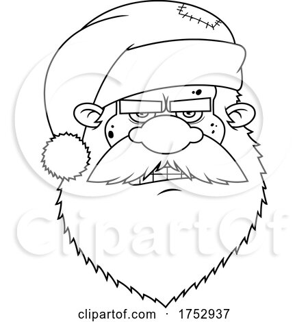 Black and White Angry Santa Claus Face by Hit Toon