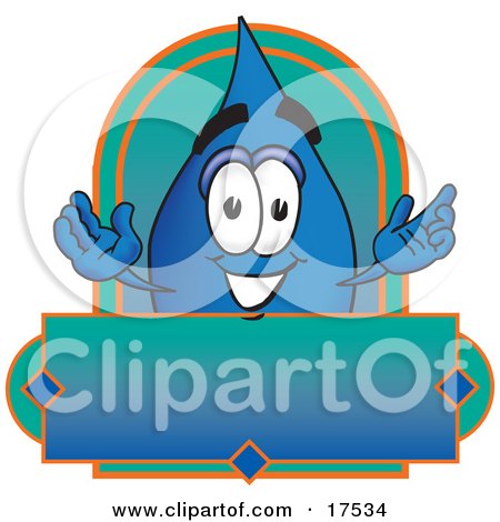 Clipart Picture of a Water Drop Mascot Cartoon Character on a Blank Label by Mascot Junction