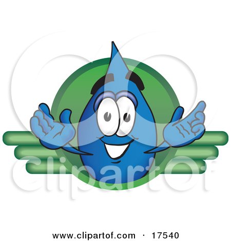 Clipart Picture of a Water Drop Mascot Cartoon Character on a Green Business Logo by Mascot Junction