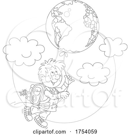 School Boy Floating with a Globe Balloon by Alex Bannykh