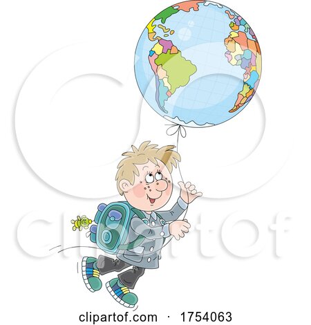 School Boy Floating with a Geography Balloon by Alex Bannykh