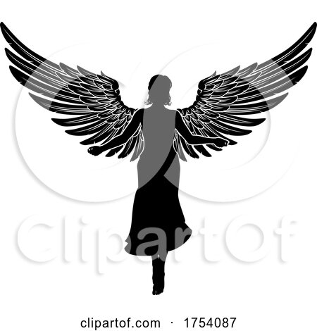 Angel Woman with Wings Silhouette by AtStockIllustration
