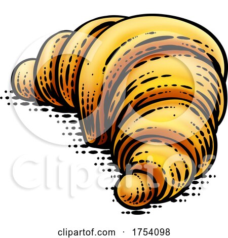 Croissant Pastry Bread Food Drawing Woodcut by AtStockIllustration