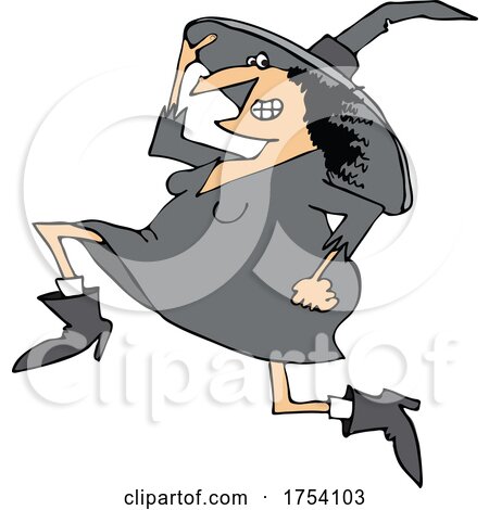 Cartoon Witch Running and Holding on to Her Hat by djart