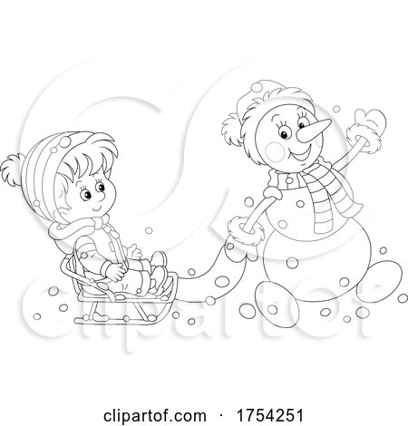 Snowman Pulling a Boy on a Sled by Alex Bannykh