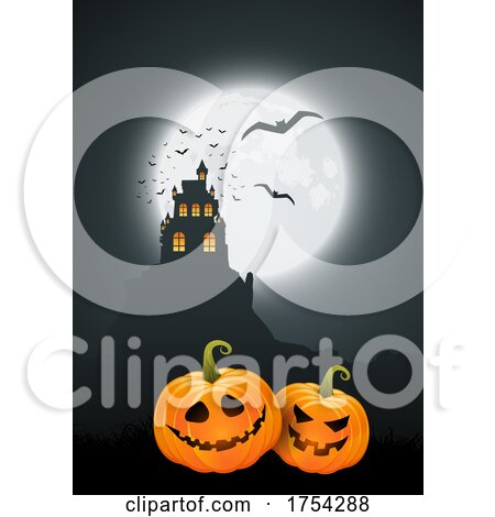 Halloween Background with Pumpkins and Spooky Castle Landscape Design by KJ Pargeter
