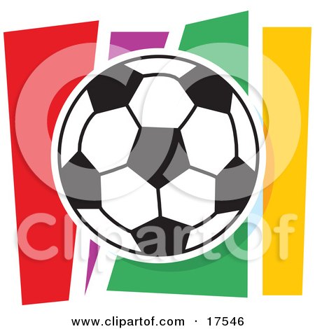 Black and White Soccer Ball Against a Colorful Background Clipart Illustration by Maria Bell