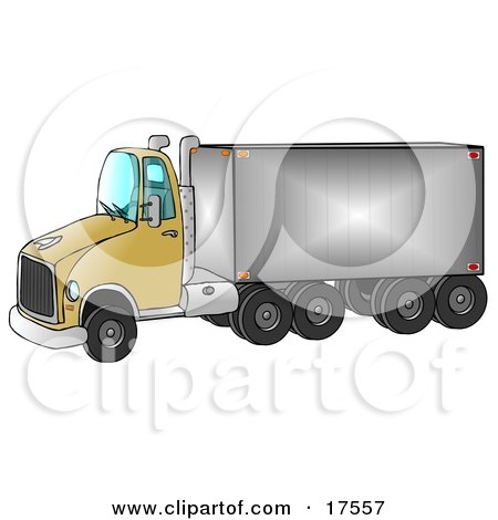 Clipart Ilustration of a Yellow Big Rig Truck Pulling A Shiny Cargo Trailer by djart