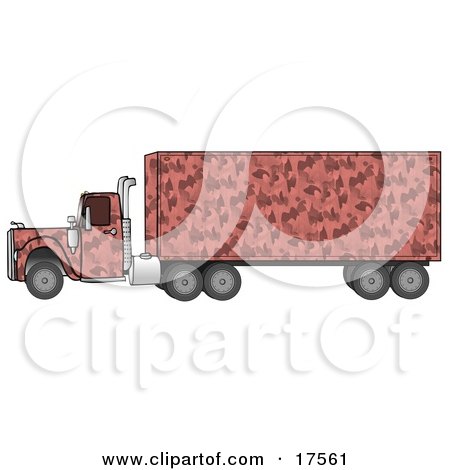 Clipart Illustration of a Pink Semi Diesel Truck With A Pink Camo Pattern, Pulling A Matching Cargo Trailer by djart