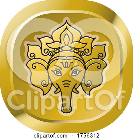 Gold Indian Elephant God Ganesha Icon by Lal Perera