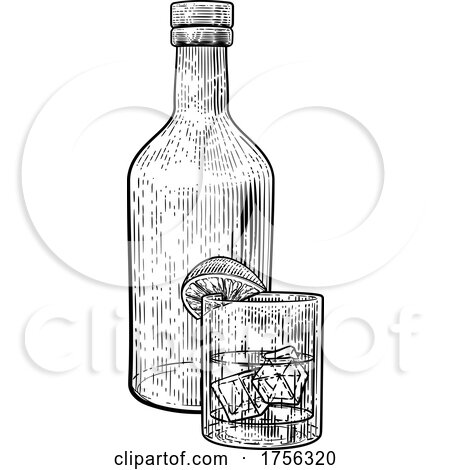 Cocktail Glass and Bottle Vintage Style by AtStockIllustration